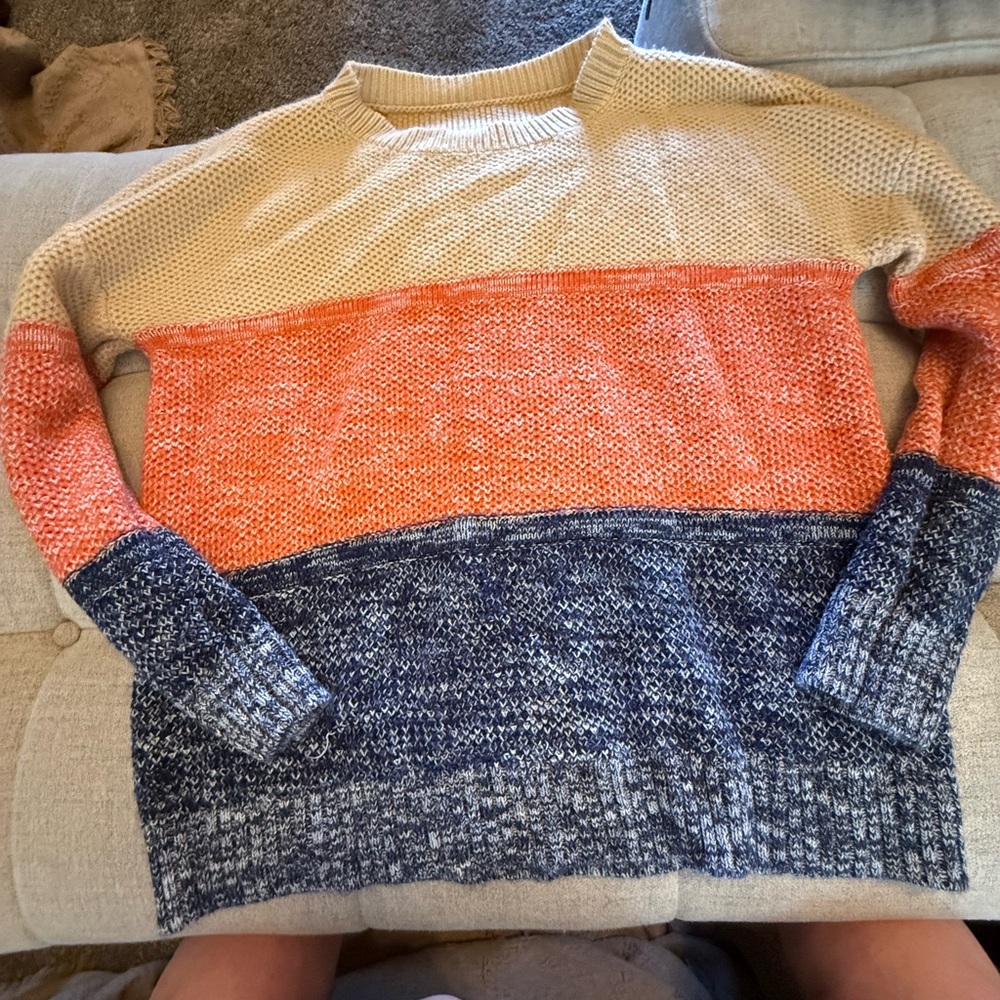 Colorblock Sweater in Cream, Orange, and Blue